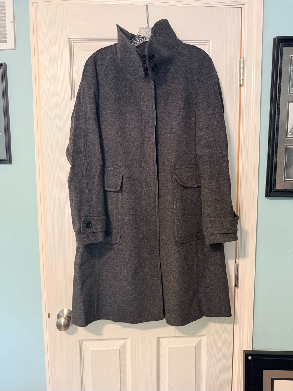 Burberry Womens Dark Gray Wool Blend Long Coat - Classic Collar - Picture 5 of 8